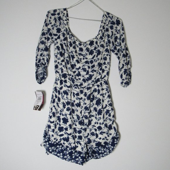 Blue and White Off-Shoulder Romper NWT - Picture 1 of 8